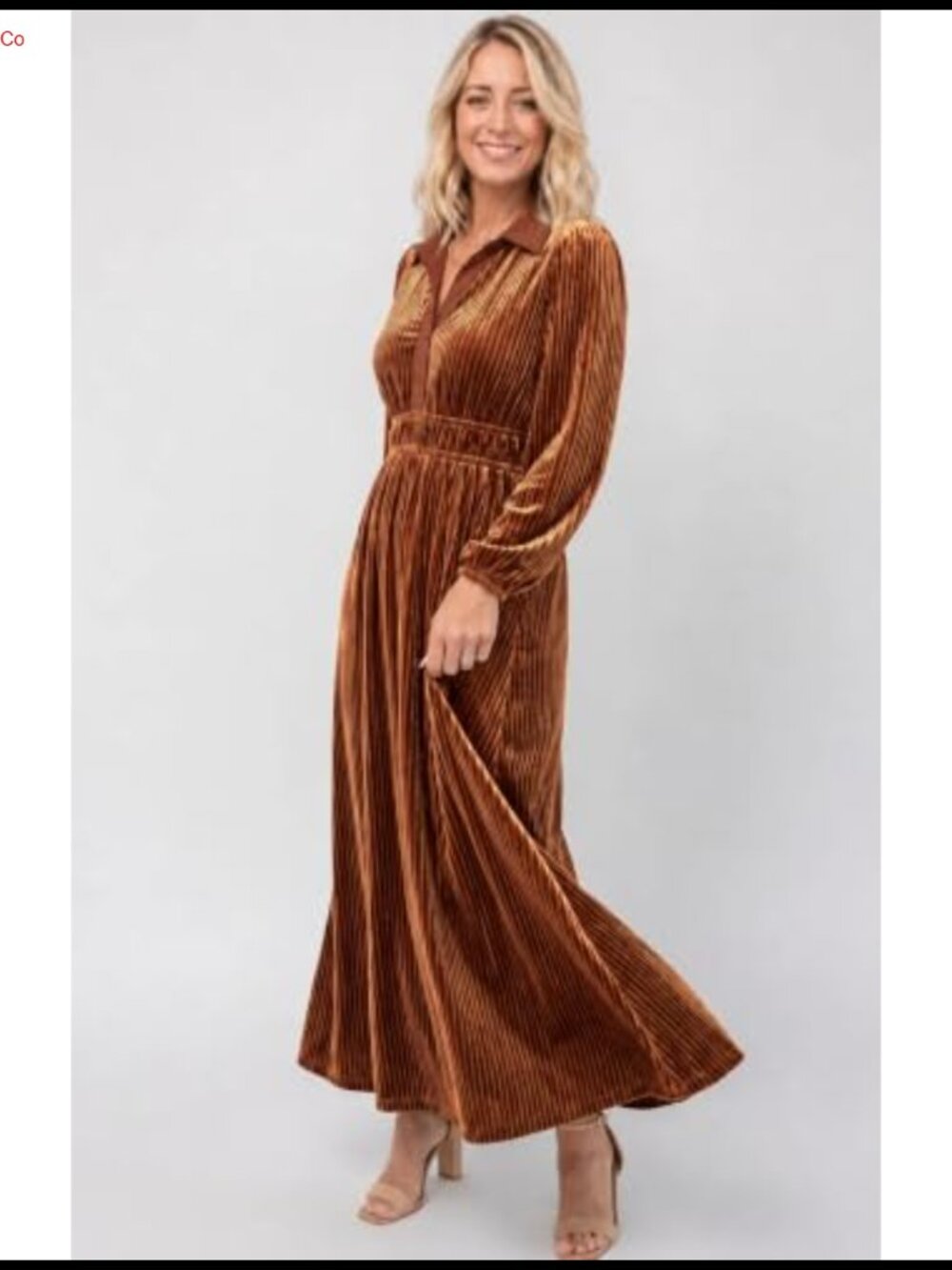 Velvet Long Sleeve Maxi Dress A-Line Wedding Guest Fall Formal - Picture 5 of 6